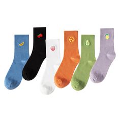 PRICES MAY VARY. MULTIPLE COLORS: these avocado/banana/cherry/strawberry patterned socks come in different solid colors + cute embroidery patterns. Orange, green, yellow, black, white, etc. FASHIONABLE: Solid color mid-calf socks work with most sets and fit a variety of styles. Bright colors show personalization, match with sneakers, leather shoes, flats, sandals and so on. Various colors of socks are easy to distinguish. MATERIAL: Cotton socks, women's socks, soft, sweat absorbent, medium thick Fruit Socks, Cute Embroidery Patterns, Fruit Embroidery, Cherry Strawberry, Avocado Banana, Funny Fruit, Socks Cute, Lemon Patterns, Women Crew Socks