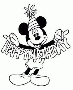 an image of mickey mouse celebrating his birthday with the word happy birthday in black and white