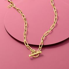 Ross-Simons - Italian 14kt Yellow Gold Paper Clip Link Toggle Necklace. 20". RS Pure. Simple, modern, pretty ? and oh-so-fun to stack and layer, mix and match. From Italy, this everyday necklace glows with on-trend 14kt yellow gold paper clip links, finishing with a chic-looking toggle clasp. Add this minimalist necklace to all your favorite outfits! 14kt yellow gold paper clip link toggle necklace. Classic Yellow Gold Oval Link Toggle Necklace, Classic Yellow Gold Toggle Necklace With Adjustable Chain, Elegant Metal Toggle Necklace With Cable Chain, Luxury Yellow Gold Necklace With Toggle Clasp, Classic Yellow Gold Link Toggle Necklace, Elegant Round Toggle Necklace With Cable Chain, Timeless Gold Necklace With Toggle Clasp, Classic Yellow Gold Toggle Necklace For Formal Events, Formal Yellow Gold Toggle Necklace With Cable Chain