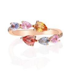 Stunning, timeless and classy eternity Unique Ring. Decorate yourself in luxury with this Gin & Grace Ring. The 14K Rose Gold jewelry boasts Pear-Cut Prong Setting Genuine Multi Sapphire (7 pcs) 1.54 Carat, along with Natural Round cut white Diamond (10 Pcs) 0.04 Carat, accent stones for a lovely design. This Ring is weight 2.31 grams. Crafted with 14K Rose Gold, this delicate Ring is polished to a high finish shine. Luxury Multi-stone Rose Gold Ring, Luxury Rose Gold Multi-stone Sapphire Ring, Luxury Sapphire Rose Gold Ring, Luxury Multi-stone Rose Gold Sapphire Ring, Luxury Multi-stone Sapphire Ring In Rose Gold, Luxury Rose Gold Brilliant Cut Sapphire Ring, Luxury Rose Gold Sapphire Ring With Brilliant Cut, Luxury Brilliant Cut Rose Gold Sapphire Ring, Luxury Rose Gold Sapphire Ring With Prong Setting