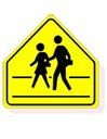 a yellow pedestrian crossing sign with the silhouette of two people holding hands, against a white background