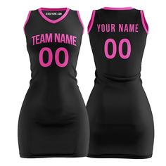 Shop custom black and pink basketball jersey dress for women and girls at Jersey One. The jersey dresses are made from durable, quick-dry, and breathable polyester fabric, they are perfect for daily, parties or outfitting your team. Embroidered Tracking Twill The team name, player name, and player number are embroidered, making the jersey durable, breathable, and stylish. Design Your Own You can also customize the design of our basketball jersey dress template. For example, you can change the fo Pink Basketball Jersey, Basketball Jersey Dress, Basketball Dress, Dress Template, Pink Jersey Dress, Dress Templates, Pink Basketball, Jersey Dresses, Cheap Custom