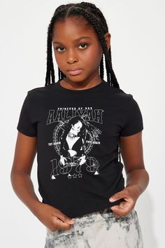 Available In Black. Short Sleeve Crew Neck Meet & Greet Screen Print 95% Cotton, 5% Spandex Model Wears Size 10/12 Imported | Mini Aaliyah 1979 Baby Tee Shirt in Black size 14/16 by Fashion Nova Grunge Stretch Graphic Print Top, Grunge Graphic Print Stretch Tops, Pre-shrunk Stretch Tops For Streetwear, Stretch Pre-shrunk Tops For Streetwear, Stretch Grunge T-shirt For Streetwear, Hip Hop Stretch Tops For Streetwear, Hip Hop Style Stretch Tops For Streetwear, Grunge Stretch T-shirt For Streetwear, Hip Hop Letter Print Stretch Tops