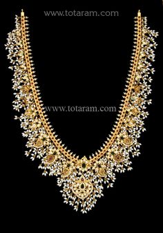 22 Karat Gold Guttapusalu Long Necklace for Women with Cz, Pearls & Beads (Gutta Pusalu) - 235-GN3645 - in 186.700 Grams for USD $13038.59. 
Made in India by Totaram Jewelers Online this product is in Gold - 22 Karat BIS Hallmark 916 KDM Gold  & is an excellent gift for Adult - Women. Ships fully insured with secured guaranteed delivery for free with your order over $250 from New Jersey USA & comes with 30 days exchange policy. Luxury Elegant Temple Necklace With Gold Beads, Luxury Temple Jewelry Necklaces With Gold Beads, Luxury Long Beaded Necklace With Gold Beads, Pachalu Necklace Gold, Luxury Chandbali Temple Necklace With 17 Jewels, Luxury 22k Gold Chandbali Necklace, Pendent Necklace Totaram Jewelers, Gutta Pusalu Jewellery Gold Necklaces, 30 Grams Gold Necklace Indian