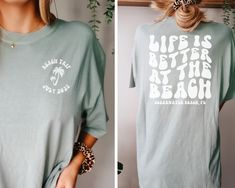 "Get ready for a memorable family beach trip with our Custom Family Beach Trip Shirts! Made with the utmost comfort in mind, these beach bachelorette shirts are perfect for matching with your girls on a sunny getaway. Elevate your family summer trip with these stylish and fun t-shirts, designed to make your vacation extra special. So what are you waiting for? Click ADD TO CART now! 👕 PRODUCT INFO The Comfort Colors 1717 shirt is made of 100% ring-spun cotton, pre-shrunk, and double-needle stitched for added durability. It offers a relaxed fit and a wide range of colors, and the pigment-dyed fabric gives the shirt a vintage, lived-in look. This shirt is budget-friendly, versatile and comfortable, making it a perfect choice for anyone looking for a durable t-shirt. ✏️ DESIGN Designs are pri Beach Trip Shirt Ideas, Beach Season Relaxed Fit Cotton Camp Shirt, Relaxed Fit Cotton Camp Shirt For Beach Season, Cotton Camp Shirt With Short Sleeves For Vacation, Green Cotton Camp Shirt For Beach Season, Green Relaxed Fit Camp Shirt For Beach Season, Relaxed Fit Cotton Camp Shirt For Vacation, Casual Cotton Tops For Family Vacation, Cotton Tops For Family Vacation