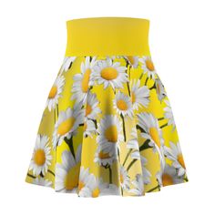 Introducing our vibrant skater skirt featuring a charming daisy print against a sunny yellow gradient background! This unique ombre style piece is perfect for adding a playful touch to your wardrobe. The flowy silhouette and eye-catching design make it a must-have item for any fashion-forward individual. Whether you're heading to a summer picnic or a day out with friends, this skater skirt is sure to make you stand out in style. Handmade with love, this skirt is a delightful addition to any clos Yellow Ombre, Ombre Fashion, Trendy Skirts, Daisy Print, Summer Picnic, Cute Skirts, Floral Style, Printed Skirts, Flare Skirt