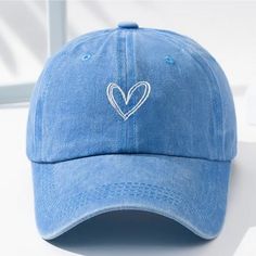 Heart Embroidery Simple Baseball Cap Washed Distressed Solid Color Hat Adjustable Sun Hats For Women & Men White Heart Love Embroidery Light Blue Baseball Cap Fitted: Adjustable Special Features: Sun Protection Closure Type: Hoop & Loop Material: Cotton Cap Type: Baseball Cap Craftsmanship: Embroidery Color: Light Blue Casual Blue Embroidered Hats, Trendy Blue Hats With Embroidered Logo, Blue Embroidered Cotton Dad Hat, Blue Embroidered Dad Hat With Curved Brim, Trendy Blue Cotton Baseball Cap, Trendy Blue Baseball Cap With Embroidered Logo, Trendy Blue Cotton Dad Hat, Casual Blue Embroidered Dad Hat, Embroidered Blue Baseball Dad Hat