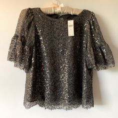 Nwt Beautiful Shirt Never Worn! Metallic Tops For Festive Summer Occasions, Summer Festive Metallic Tops, Metallic Top For Festive Summer Events, Fitted Silver Top For Holiday, Fitted Silver Top For Holidays, Elegant Silver Tops For Holidays, Chic Shimmer Top For Festive Occasions, Chic Silver Tops For Fall, Elegant Short Sleeve Holiday Tops