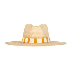 The Carmen Palm Hat features a cotton woven band with stunning mustard yellow and white stripes. Each one is handmade from palm fronds of the banks of the Chixoy River by our Guatemala female artisans. This hat collection is both sustainable and a fair trade partnership. With every hat purchase you make, we are able to continue sending orders to our talented partners giving them the means to support their families. Details: Permanent woven band attached to crown of hat Hat Brim measures 3 3/4" w Hat Tip, Raffia Hat, Hat Holder, Childrens Hats, Palm Fronds, Boot Jewelry, Hat Collection, Ring Bag, Capri Blue