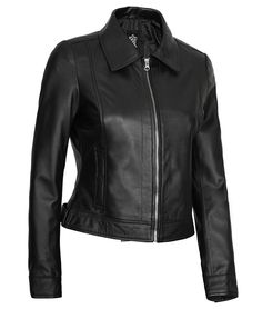 Black Harrington Leather Jacket For Women
Introducing our Women's Shirt Collar Black Harrington Leather Jacket – a true blend of style and sophistication. This jacket effortlessly combines the classic shirt collar design with the iconic Harrington style, creating a versatile and timeless piece. Crafted from 100% real leather, it offers both durability and comfort. Whether you're out for a casual day or dressing up for a special occasion, this jacket complements any outfit. Classic Winter Biker Jacket With Stand Collar, Winter Classic Biker Jacket With Stand Collar, Fitted Fall Biker Jacket With Padded Collar, Fitted Biker Jacket With Padded Collar For Fall, Classic Solid Leather Jacket For Winter, Classic Stand Collar Blazer For Office, Modern Fitted Leather Jacket With Long Sleeves, Fall Workwear Collared Biker Jacket, Slim Fit Lapel Collar Fall Outerwear