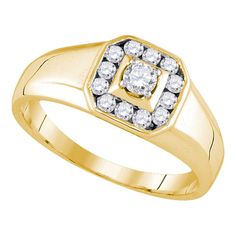 Manufacturer Model: GND-92723Description14kt Yellow Gold Mens Round Diamond Cluster Ring 1/2 Cttw Gemstone Details1/2 Carats total weight --- 1/5 carat center solitaireAll diamonds are natural and conflict-free in origin Round Center Diamond1/5 ct.t.w. I1 clarity H-I color 4-prong setting Round Diamond1/3 ct.t.w. I1-I2 clarity H-I color Channel setting Specifications14kt Yellow Gold4.61 grams (approximately)Ring size selectable13 stonesCombined diamond weight of 1/2 carats total weight represent Mens Gold Diamond Rings, Diamond Fashion Rings, Bridal Ring Sets, Discount Jewelry, Gold Necklace Women, Small Rings, Diamond Cluster Ring, Heart Earrings Studs, Diamond Cluster