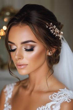 Your wedding day is one of the most important days of your life, and your makeup should reflect the joy, beauty, and significance of the occasion. Wedding Makeup For Brown Eyes Smokey, Hooded Eyes Bride Makeup, Winter Wedding Bride Makeup, Makeup And Hair For Wedding, Bride Makeup Full Glam, Wedding Makeup Latina Brides, December Wedding Makeup, Mother Bride Makeup, Wedding Guest Makeup Hooded Eyes