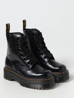 Flat Ankle Boots DR. MARTENS Woman color Black Black Flat Ankle Boots, Boots For Woman, Flat Ankle Boots, Black Dr Martens, Female Doctor, Ankle Boots Flat, Italian Fashion Designers, Dr Martens Shoes, Martens Shoes