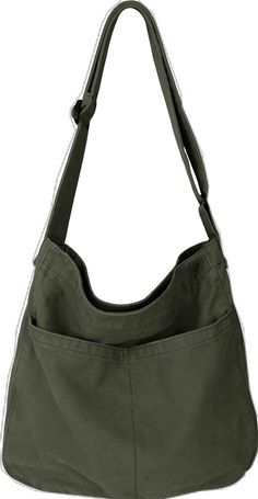 Green Canvas Hobo Bag With Large Capacity, Khaki Canvas Hobo Shoulder Bag, Canvas Crossbody Bucket Bag With Pockets, Casual Canvas Crossbody Hobo Bag, Green Large Capacity Canvas Hobo Bag, Casual Green Hobo Bag With Zipper Pocket, Large Capacity Green Canvas Hobo Bag, Green Hobo Bag With Pockets For School, Cotton Hobo Bag For School