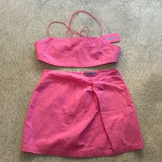 Edikted Bubblegum Pink Hot Pink Matching Set Linen Like Crinkle Material Crop Top And Mini Skirt Nwt Size M But Fits Like A S This Is Sooo Cute I Never Got To Wear It :(( Similar To Princess Polly, Revolve Pink Matching Set, Material Crop Top, Pink Mini, Bubblegum Pink, Swag Outfits, Princess Polly, Matching Sets, Mini Skirt, Hot Pink