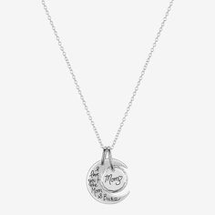 Included: 1 Necklace(s)Features: Mom Jewelry, Inspirational, In A Gift BoxJewelry Closure: Spring Ring ClaspLink Construction: SemisolidShape: MoonMetal Color: WhiteChain Length: 16 InchChain Width: 1 MillimetersExtender Length: 2 InchPendant Length: 18mmPendant Width: 18mmMetal: Sterling SilverChain Construction: CableCare: Wipe CleanNecklace Type: Pendant NecklacesCountry of Origin: Imported Round Moon Charm Jewelry For Mother's Day, Mother's Day Gift Necklaces With Moon Charm, Moon Shaped Sterling Silver Jewelry For Mother's Day, Mother's Day Gift Necklace With Moon Charm, Mother's Day Necklace With Moon Charm, Silver Moon Shaped Jewelry For Mother's Day, Silver Moon Jewelry For Mother's Day, Anniversary Moon Charm Jewelry For Mother's Day, Silver Moon-shaped Jewelry For Mother's Day