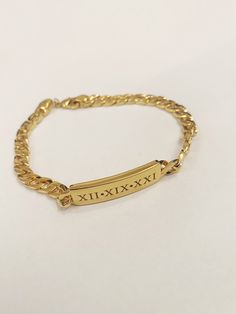 "Engraved bracelet - Personalized Initial Bracelet - Gift - Men & Women Bracelet  Great to give as a gift or enjoy yourself! High Quality 18 K Gold Plated Bracelet  Engraved with initial letter or 1-2 names - ( note to seller on checkout ) the bracelet fit max length 20 cm = 7.8\" If you need shorter or bigger pls note us and I include an extender on the end for adjustability. The bracelet will be sent gift-wrapped and packed in a padded envelope to maintain the product Pls find more of my bracelets here: https://www.etsy.com/il-en/shop/Limajewelry?section_id=16285091&ref=shopsection_leftnav_4 Thank you for your interest. Please check out our other items and be sure to add us to your favorites! https://www.etsy.com/shop/Limajewelry We look forward to the opportunity of serving you." Classic Personalized Bracelets For Promise, Tarnish Resistant Classic Promise Bracelets, Classic Engraved Bracelets For Promise, Classic Engraved Promise Bracelets, Classic Name Bracelet As Gift, Classic Name Bracelet For Gift, Classic Name Bracelet For Gifts, Adjustable Gold Jubilee Bracelet With Nameplate, Adjustable Jubilee Bracelet Chain With Nameplate