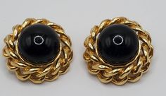 Classy vintage style black Cabochon. Lovely large button style clipon. Some light signs of age. Luxury Formal Clip-on Cabochon Earrings, Luxury Formal Cabochon Clip-on Earrings, Luxury Vintage Cabochon Earrings, Classy Vintage, Button Style, Large Buttons, Earrings Vintage, Lighted Signs, Chain Styles