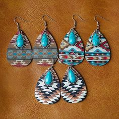 Southwestern Earrings Aztec Pattern Design, Turquoise Jewelry Outfit, Bohemia Style, Alloy Earrings, Colorful Jewelry, Aztec Pattern, Jewelry Outfit, Boho Stil, Wood Earrings