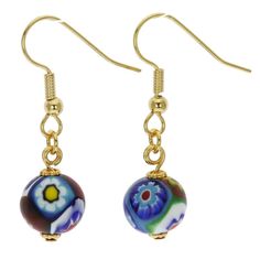 pair of earrings with glass beads and gold hooks