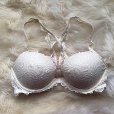 Nwot!!! Gorgeous Ivory Lace Vs Pink Bra Featuring Adjustable Straps And Front Closure For Easy On And Off. Never Worn! Absolute Perfect Condition!! White Wedding Bra With Adjustable Straps, White Lace Bra With Straps, Feminine White Push-up Bra, White Feminine Bra With Lined Body, Feminine White Bra With Lined Body, Visual Archive, Vs Pink Bras, Racerback Bra, Pink Bra