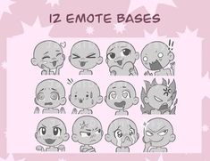 an image of cartoon emotes with different expressions and facial expressions on pink background