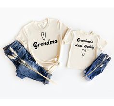 These matching family shirts are the perfect shirts for any Grandmother and Grandchild duo! You've now found the staple t-shirt of your wardrobe. It's made of 100% ring-spun cotton and is soft and comfy. The double stitching on the neckline and sleeves add more durability to what is sure to be a favorite! * 100% ring-spun cotton * Sport Grey is 90% ring-spun cotton, 10% polyester * Dark Heather is 65% polyester, 35% cotton * 4.5 oz/yd² (153 g/m²) * Pre-shrunk * Shoulder-to-shoulder taping * Quar Grandma Shirt, Family Shirts Matching, Grandma Shirts, Personalized Grandma, Adulting Shirts, Family Matching, Matching Shirts, Grandchildren, Perfect Shirt