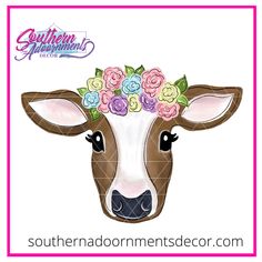 a cow with flowers on it's head in the shape of a flower crown