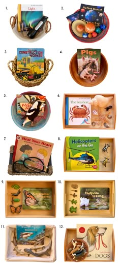 several different types of wooden trays with pictures on the top and bottom one is labeled