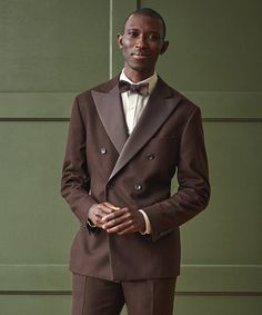 Italian Wool Tuxedo in Chocolate Mens Colored Suits, Luxury Double-breasted Wedding Outerwear, Fitted Brown Tuxedo Blazer, Double-breasted Winter Formal Suits, Winter Double-breasted Formal Suits, Fitted Brown Double-breasted Blazer, Luxury Double-breasted Tuxedo, Tailored Brown Tuxedo With Notch Lapel, Brown Tailored Tuxedo With Notch Lapel