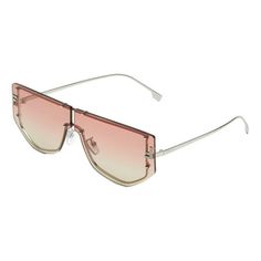 Introducing the Fendi First Women's Sunglasses in Pink. These shield-style sunglasses feature palladium-color metal temples and pink-to-beige gradient lenses adorned with delicate micro crystals with the signature F logo. With adjustable nose pads, these sunglasses offer both style and comfort. Features Total UVA / UVB protection Model FOL057 100% metal Made in Italy Size: one size.  Gender: female.  Age Group: adult. Beige Gradient, Fendi First, F Logo, Review Clothing, Style Sunglasses, Butterfly Sunglasses, Unisex Sunglasses, Women's Sunglasses, Pink Brown