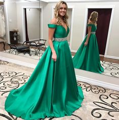 Teal Prom Dresses Long, Green Prom Dress Long, Teal Prom Dresses, Crystal Prom Dress, Emerald Green Prom Dress, V Neck Prom Dresses, Elegant Prom Dresses, Pageant Gowns, A Line Prom Dresses