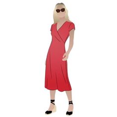 a woman in a red dress is standing with her hands on her hips and wearing sunglasses