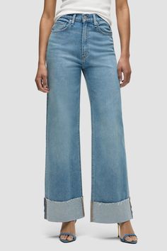 James High-Rise Wide Leg Jean Light Blue Wide Leg Jeans, Blue Wide Leg Jeans, High Rise Wide Leg Jeans, Kick Flares, Trouser Style, Denim Branding, Denim Coat, Denim Shop, Shorts With Pockets