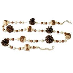 a long necklace with pine cones and beads