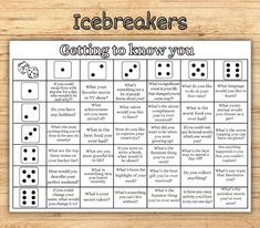 a printable icebreakers game with the words getting to know you on it