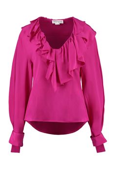 2448 VICTORIA BECKHAM RUFFLED SILK BLOUSE Top Fucsia, Color Fuchsia, Silk Top, Pink Fashion, Victoria Beckham, Silk Blouse, Size Clothing, Clothes For Sale, Dress To Impress