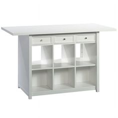 a white table with two drawers and one shelf