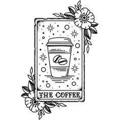 the coffee logo with flowers around it and an image of a cup in the center