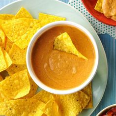 tortilla chips and salsa on a plate