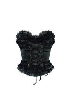 Bustier corset satin top featuring lace ruffle trimming Back lace up closure We recommend to wear pasties or no bra with this garment Runs true to size Satin Corset, Satin Top, Lace Ruffle, Aaliyah, Rococo, Ruffle Trim, Large Black, Lace Trim, Black Pink