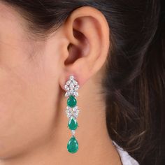 Beautifully adorned with Emerald and handmade vintage design, this Earrings will definitely grab attention. Pair it with any of your regular or special attire and let everyone appraise your sense of style. ✧✧Welcome To Our Shop Spectrum Jewels India✧✧ Natural Diamond Earrings, Green Gemstone Earrings, 18K Gold Wedding Earrings, Statement Earrings, Cluster Women Earrings, Bridesmaid Gift ★PRODUCT SPECIFICATION★ * ITEM CODE - SEE-15066 * METAL - 18k White Gold * 18k White Gold Weight : 11.83gm * GROSS WEIGHT - 15.52gm Approx. * MAKING - Handmade Earring length  :-  57MM Approx. ★MAIN STONE DETAILS★ * STONE NAME :- Diamond * STONE SHAPE :- Pear, Marquise, Round * DIAMOND WEIGHT :- 3.95Carat * AVERAGE DIAMOND CLARITY :- SI1-SI2 * DIAMOND COLOR :- H-I * COLOR GEMSTONE WEIGHT:- 14.50Carat * SETT Gold Wedding Earrings, Gold Earrings Wedding, Earrings Bridesmaid, Etsy Bridesmaid Gifts, Women Earrings, Emerald Pendant, Earrings Green, Gift Product, Emerald Earrings