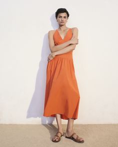 Ruched Cotton V-neck Dress, Summer V-neck Ruched Smocked Dress, Summer V-neck Smocked Sundress, Summer Midi Dress With V-neck And Smocked Back, Cotton Ruched V-neck Midi Dress, V-neck Sundress With Smocked Back, Cotton V-neck Ruched Midi Dress, Cotton V-neck Dress With Gathered Waist, Summer Maxi Dress With Smocked Bodice And V-neck