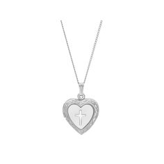 Give your jewelry box a sweet refresh with this mother-of-pearl embellished sterling silver cross heart locket necklace. Click on this JEWELRY & WATCHES GUIDE to learn about fit, styles, materials and more! Give your jewelry box a sweet refresh with this mother-of-pearl embellished sterling silver cross heart locket necklace. Click on this JEWELRY & WATCHES GUIDE to learn about fit, styles, materials and more! FEATURES Pendant length: 1.125 in. Chain length: 18 in. Chain type: Venetian box Clasp Mother's Day White Gold Locket Necklace, Cross Jewelry For Confirmation And Mother's Day, Elegant Silver Jewelry For Confirmation, First Communion Jewelry Cross Pendant For Mother's Day, White Sterling Silver Necklace For First Communion, Silver Pendant For First Communion, White Jewelry For Confirmation On Mother's Day, Silver Pendant Jewelry For First Communion, First Communion Mother's Day Cross Pendant Jewelry