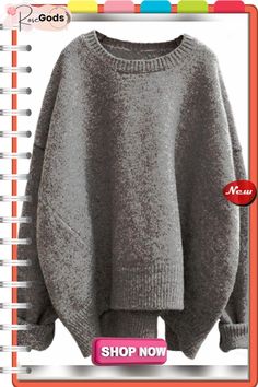 Casual Solid Crew Neck Sweater Oversized Gray Solid Color Sweater, Oversized Gray Sweater In Solid Color, Oversized Gray Sweater Solid Color, Warm Oversized Sweater, Warm Oversized Tops For Fall, Oversized Warm Crew Neck Top, Warm Oversized Crew Neck Top, Oversized Gray Sweater For Fall, Oversized Winter Sweater In Solid Color