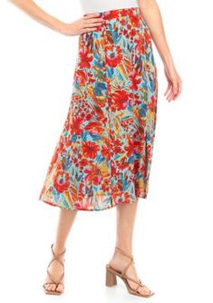 Vibrant florals flourish on this midi-length skirt from Philosophy making it the perfect addition to your spring and summer wardrobe. | Philosophy Women's Printed A-Line Midi Skirt, Small Floral Print Flared Skirt Bottoms For Summer, Midi Floral Print Skirt For Brunch, Casual Midi Length Floral Print Bottoms, Spring Floral Print Midi-length Bottoms, Spring Floral Print Midi Bottoms, Spring Midi-length Bottoms With Floral Print, Floral Print Midi-length Bottoms For Day Out, Knee-length Floral Print Spring Bottoms, Floral Print Midi Length Bottoms For Day Out