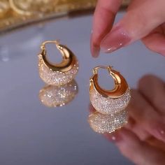 Fashion Hollow Crystal Hoop Earrings Metal Drop, Korean Jewelry, Zircon Earrings, Woman Personality, Crystal Hoop Earrings, Gold Earrings Designs, Birthday Jewelry Gift, Trendy Earrings, Gold Colour