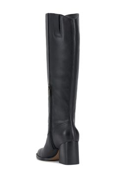 Smooth, polished leather forms the upper of this knee-high boot set atop a slightly curved block heel. 2 3/4" heel 15 1/4" shaft; 14 1/2" regular calf circumference 15 1/4" shaft; 16" wide calf circumference 15 1/4" shaft; 17" extra-wide calf circumference Leather upper/synthetic lining/rubber sole Imported Classic Wide Calf Mid-calf Boots With Stacked Heel, Knee-high Boots With Sculpted Heel, Wide Calf High Shaft Heeled Boots With Reinforced Heel, Leather Mid-calf Boots With Medium Width, Tall Leather Mid-calf Boots With Medium Width, Leather Mid-calf Boots Medium Width Tall, Sleek Wide Calf Heeled Boots With High Shaft, Sleek Knee-high Boots With Stacked Heel, Mid-calf Leather Boots With Medium Width