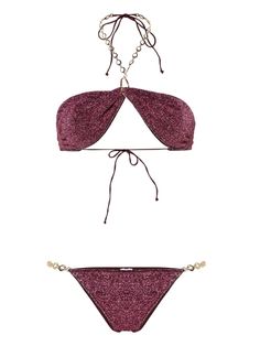 aubergine stretch-design lurex detailing gold-tone hardware bandeau style crystal embellishment ring hardware detailing chain-link detailing halterneck tie fastening rear tie fastening chain-link side straps high cut Be mindful to try on swimwear over your own garments. Island Outfits, Digital Wardrobe, Affordable Swimwear, Summer Holiday Outfits, Doll Aesthetic, Wedding Guest Looks, Beach Outfits, Most Wanted, City Dress