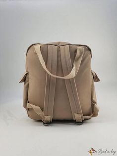 BirdinBag - Preppy Style Nylon Backpack with Pocket Front, Large Capacity School Bag Large Capacity Beige Nylon Backpack, Beige Nylon Backpack For Outdoor Activities, Beige Outdoor Bag For Back To School, Beige Nylon Bags For Outdoor Activities, Khaki Softback Backpack With Large Capacity, Khaki Nylon Backpack For Everyday Use, Casual Khaki Nylon Backpack, Travel Backpack In Khaki Nylon, Beige Nylon Outdoor Backpack